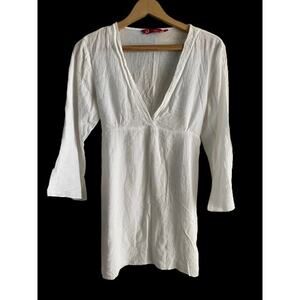 Arnaldo White Cotton Gauze  V-Neck Tunic Cover Up‎ 0